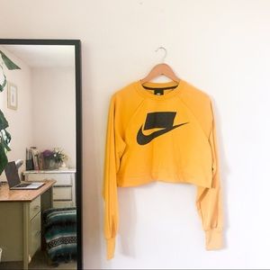 NIKE Logo Block Yellow Cropped Sweater
